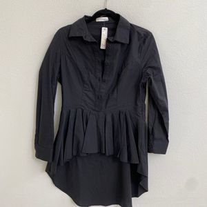 Zie Boutique Black Button Up Collared Peplum Top in Womens Size Medium